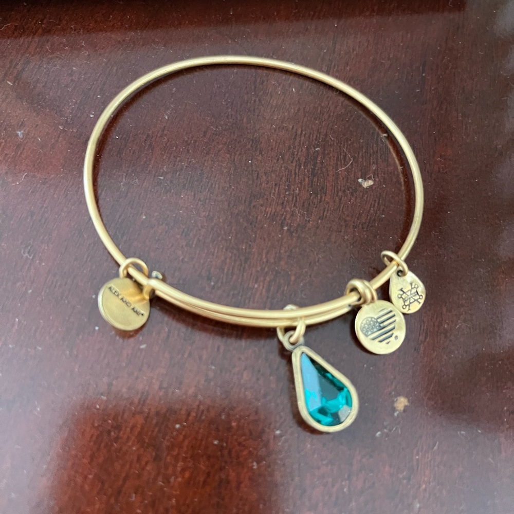 Alex & Ani emerald green tear drop charm bracelet